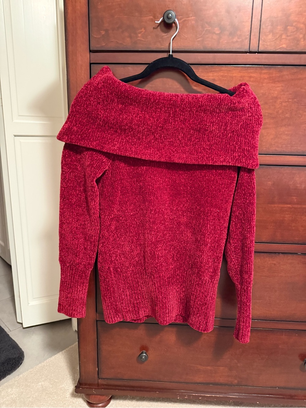 White House Black Market Red Off-the-Shoulder Chenille Sweater